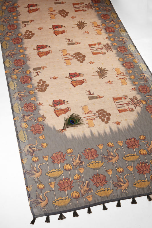 Kalamkari Katha Linen Saree - Yuvani