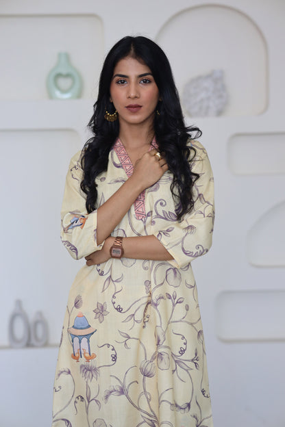 Yellow Pastel Printed Kurti Set