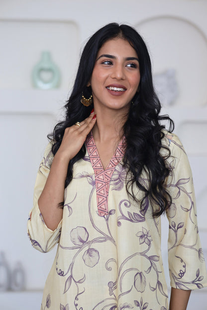 Yellow Pastel Printed Kurti Set
