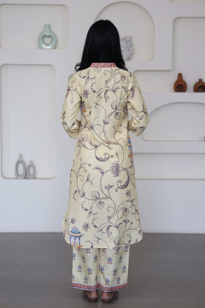 Yellow Pastel Printed Kurti Set