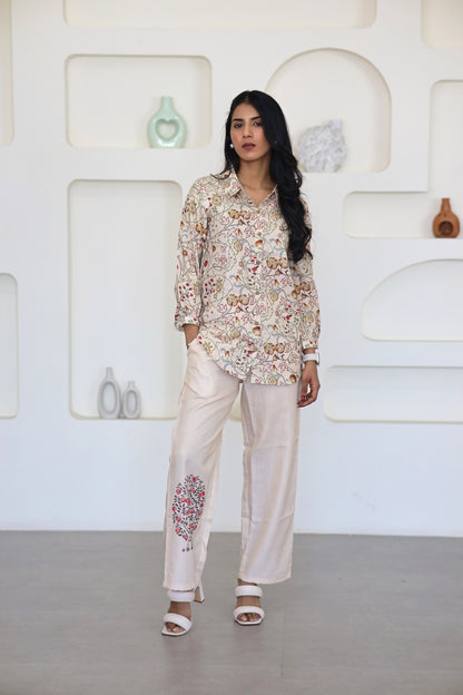 Cream Floral Printed Co Ord Set