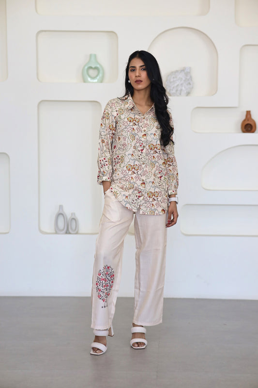 Cream Floral Printed Co Ord Set