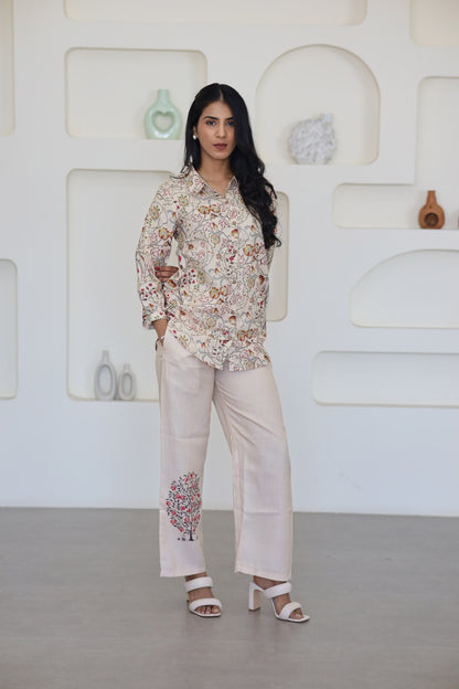 Cream Floral Printed Co Ord Set