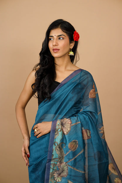 Blue Lotus Pichwai Print Saree