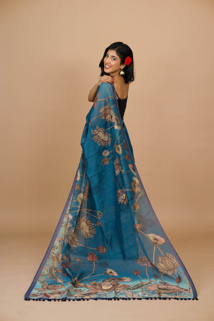 Blue Lotus Pichwai Print Saree