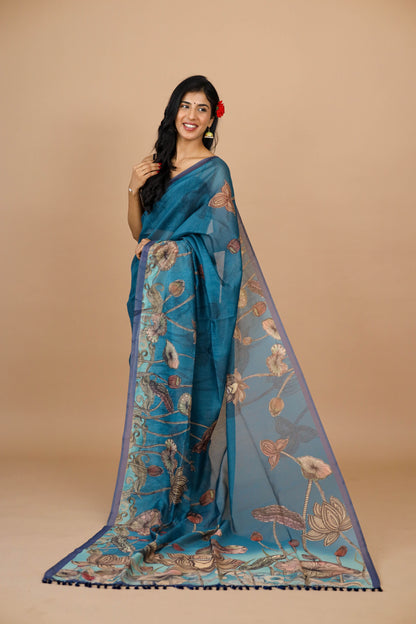 Blue Lotus Pichwai Print Saree