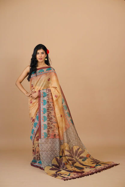 Pichwai Print Mustard Color Saree
