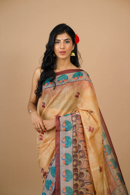 Pichwai Print Mustard Color Saree