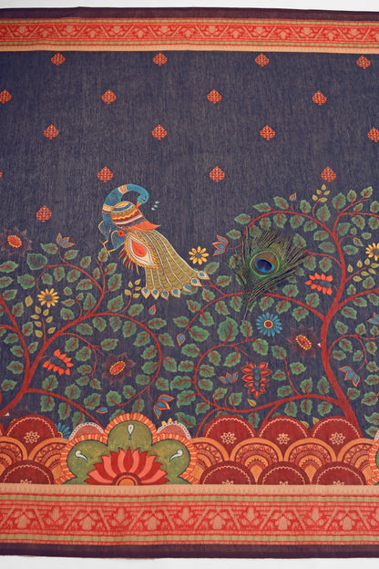 Peacock Vanam Chanderi Saree