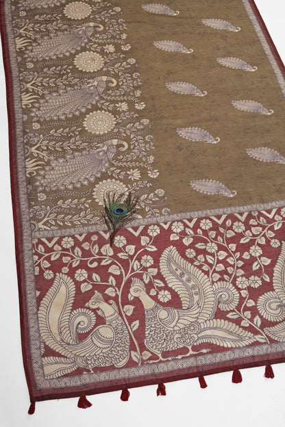Red & Mustard Two-Tone Saree