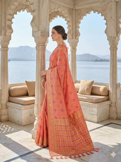 Coral Patola Saree with Woven Zari Design