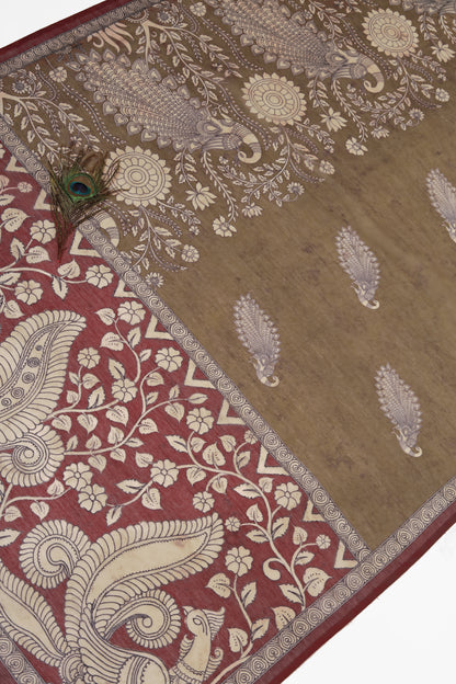 Red & Mustard Two-Tone Saree