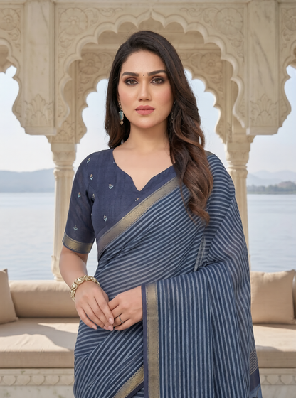 Indigo Jamdani Saree with Designer Pallu