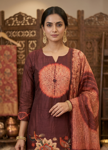 Maroon Bandhani Print Suit Set