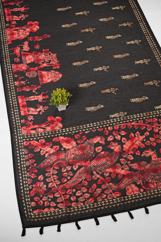 Sindoori Leela Chanderi Cotton Saree