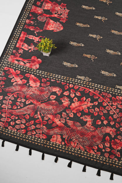Sindoori Leela Chanderi Cotton Saree - Yuvani