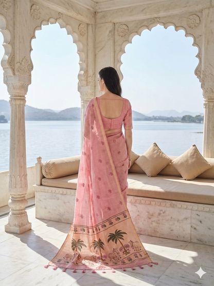 Pink Woven Saree with Pichwai Pallu