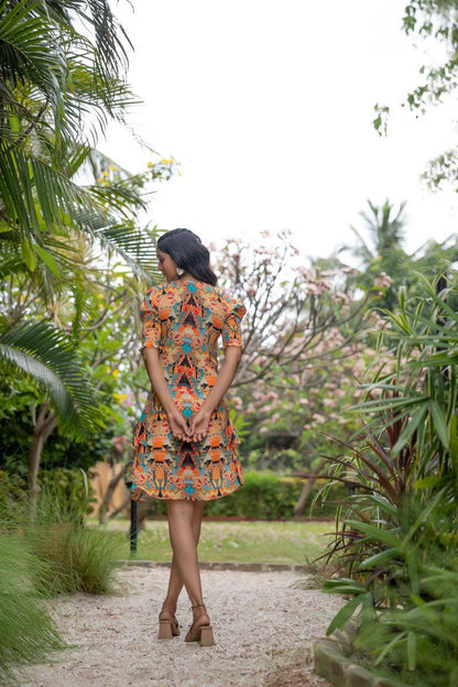 Artistic Angle Short Orange Dress - Yuvani