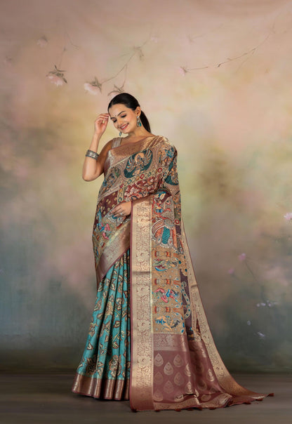 Dual Tone Figure & Kalamkari Jacquard Saree - Yuvani