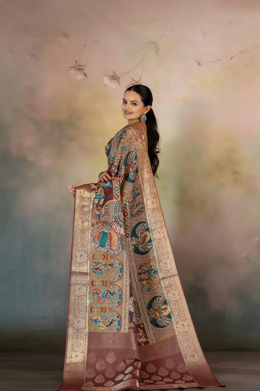 Dual Tone Figure & Kalamkari Jacquard Saree - Yuvani