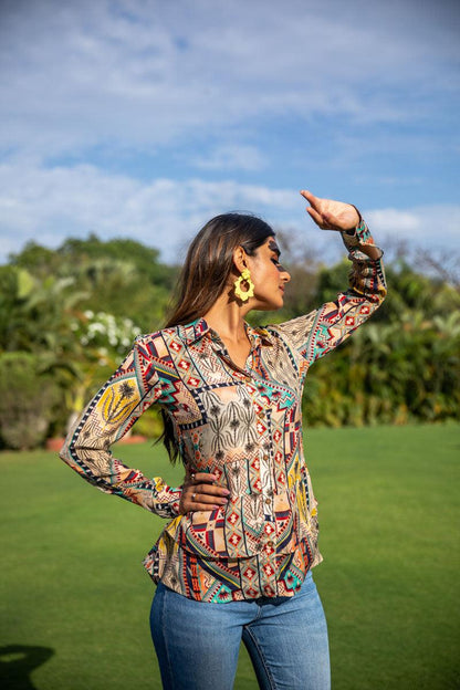 Dynamic Design Cream Colour Shirt - Yuvani