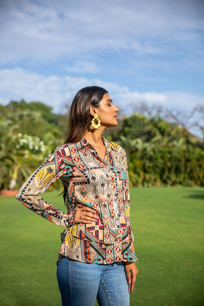 Dynamic Design Cream Colour Shirt - Yuvani