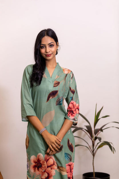 Emerald Petals Floral Kurti Set - Yuvani