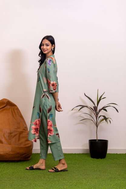 Emerald Petals Floral Kurti Set - Yuvani