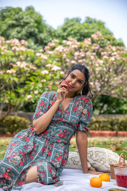 Floral Frame Red Corset Dress - Yuvani