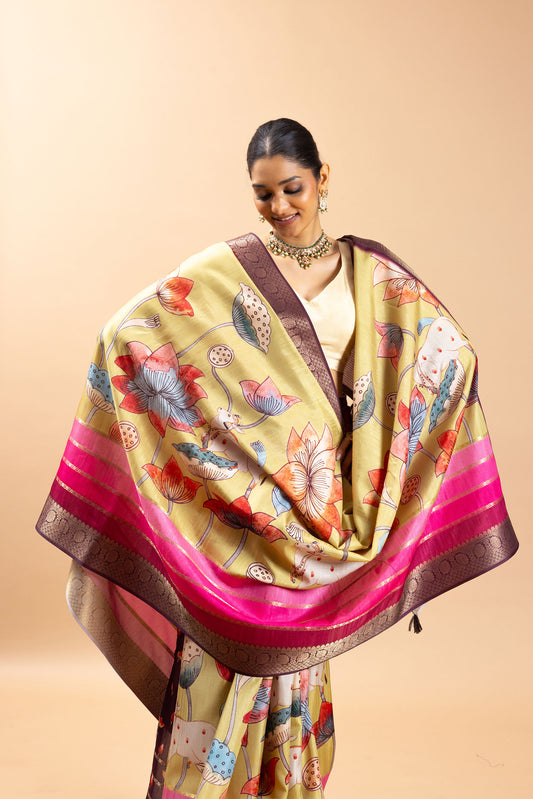 Gau Leela Jacquard Silk Saree - Yuvani