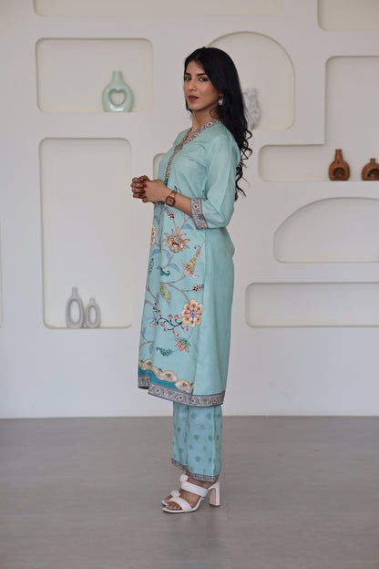 Green Floral Printed Kurti Set - Yuvani