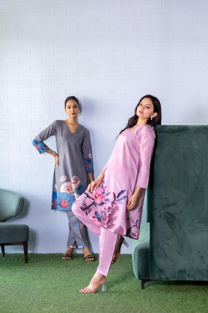 Grey Floral Cotton Coord Set - Yuvani