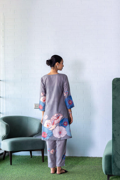 Grey Floral Cotton Coord Set - Yuvani