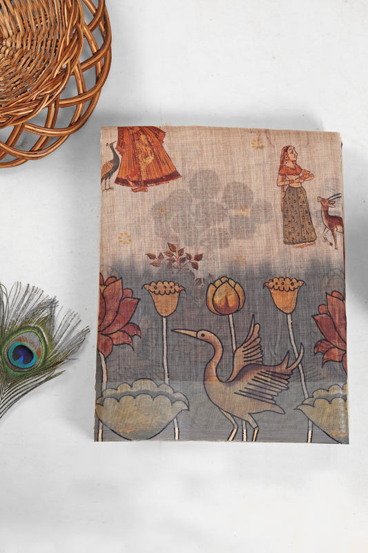 Kalamkari Katha Linen Saree - Yuvani