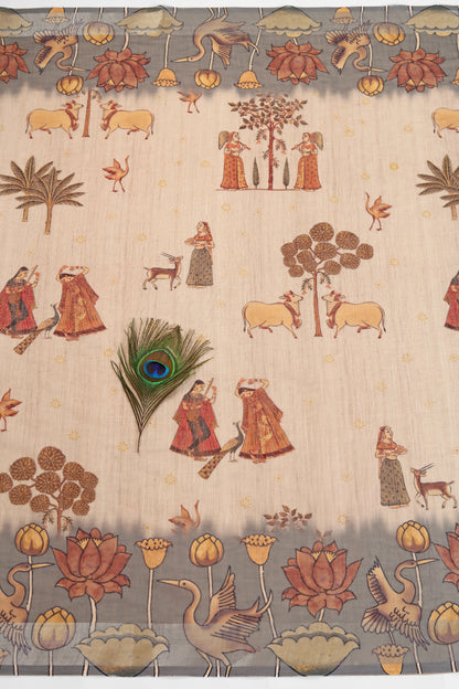 Kalamkari Katha Linen Saree - Yuvani