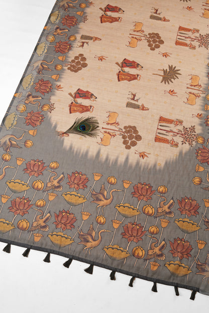 Kalamkari Katha Linen Saree - Yuvani