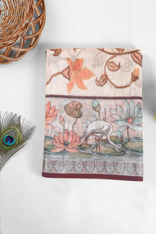 Kamalini Printed Linen Saree - Yuvani