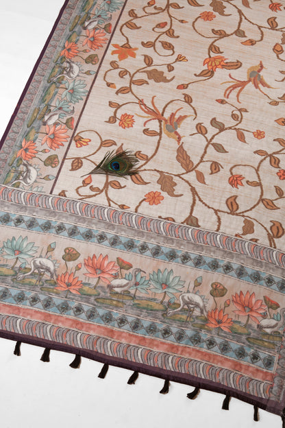 Kamalini Printed Linen Saree - Yuvani