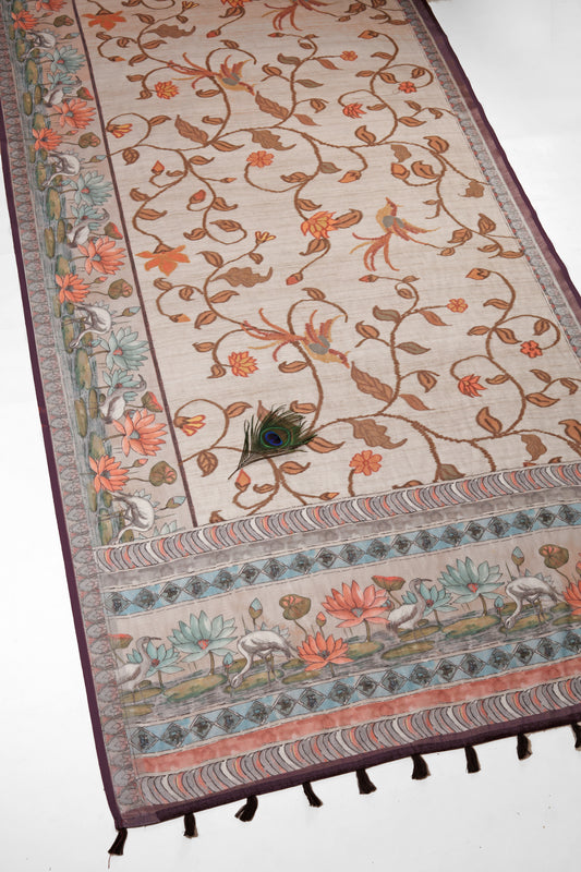 Kamalini Printed Linen Saree - Yuvani