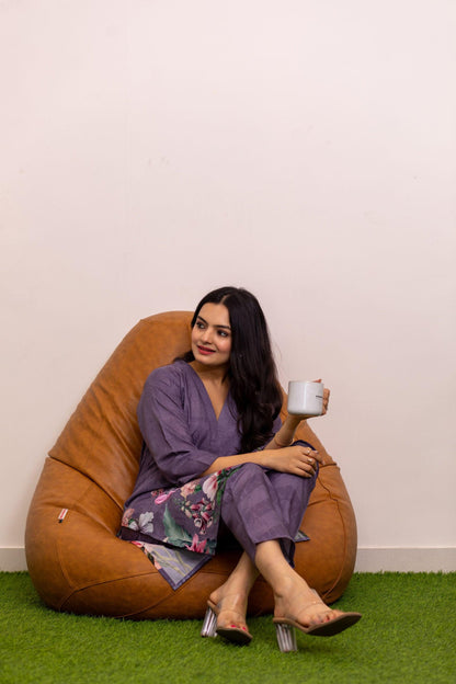 Lavender Gardenia Floral Kurti Set - Yuvani