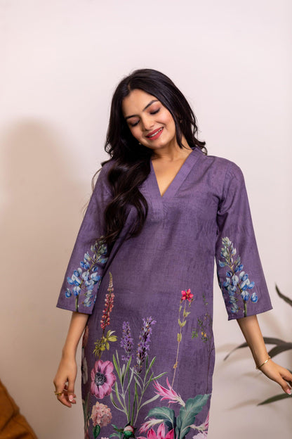 Lavender Gardenia Floral Kurti Set - Yuvani