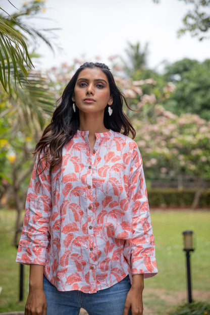 Lush Leaf Oversized Orange Shirt - Yuvani