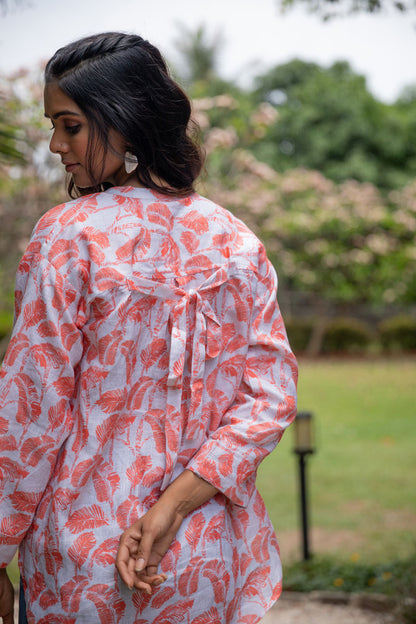 Lush Leaf Oversized Orange Shirt - Yuvani