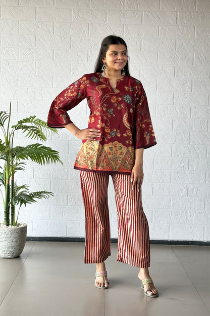 Maroon Floral Coord Set - Yuvani