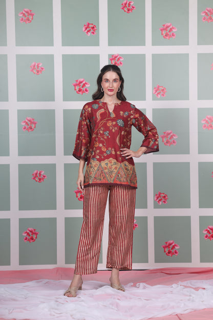 Maroon Floral Coord Set - Yuvani