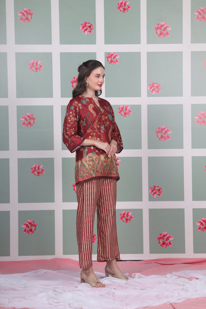 Maroon Floral Coord Set - Yuvani