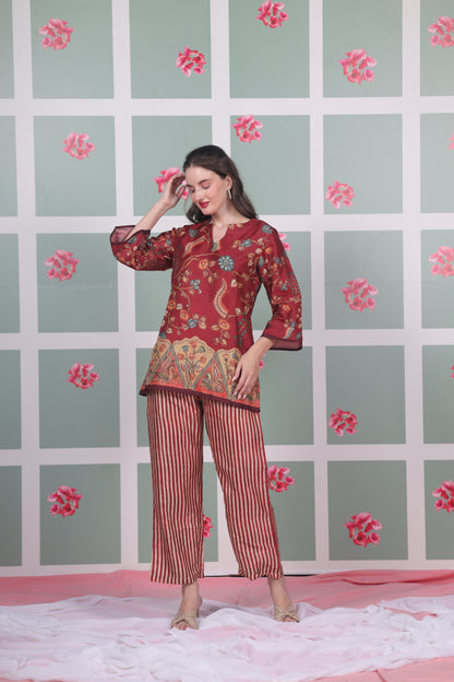 Maroon Floral Coord Set - Yuvani
