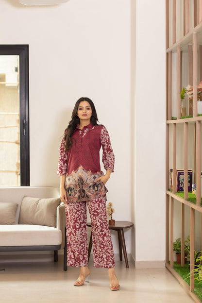 Maroon Tapestry Coord Set - Yuvani