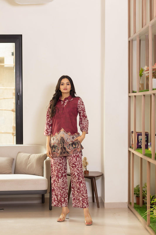 Maroon Tapestry Coord Set - Yuvani