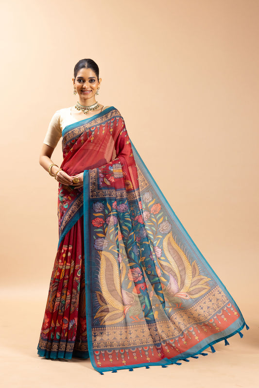 Mayura Mela Chanderi Saree - Yuvani